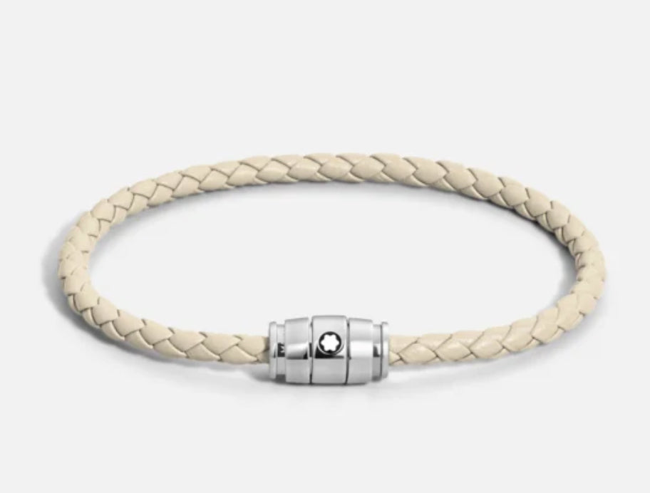 BRACELET STEEL 3 RINGS MEISTERSTÜCK COLLECTION IN CLOUDY BEIGE LEATHER 13431463