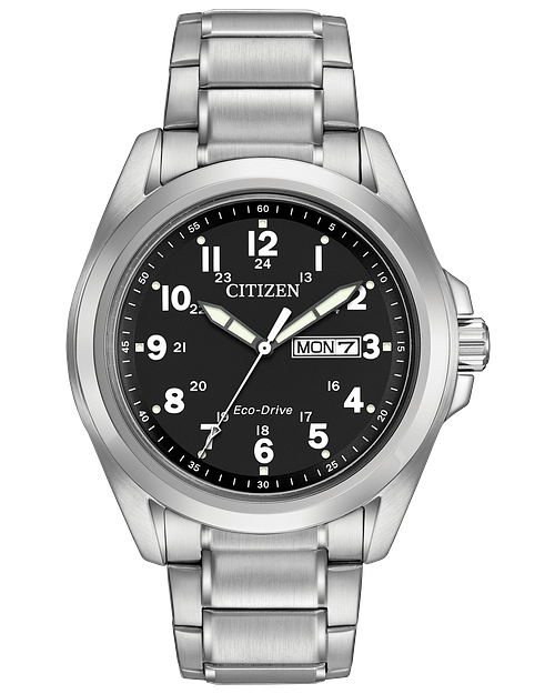 Citizen Eco-Drive Men's Garrison Silver-Tone Black Dial Stainless Steel Watch