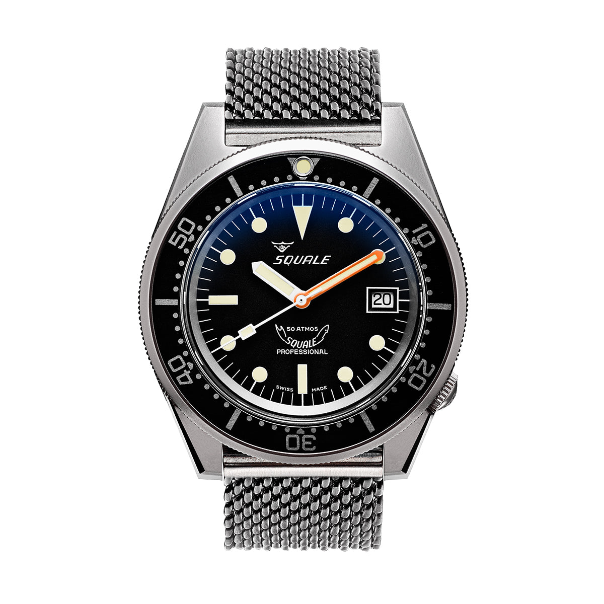 Squale 1521 Black Blasted Mesh Watch- 1521BKBL.ME20