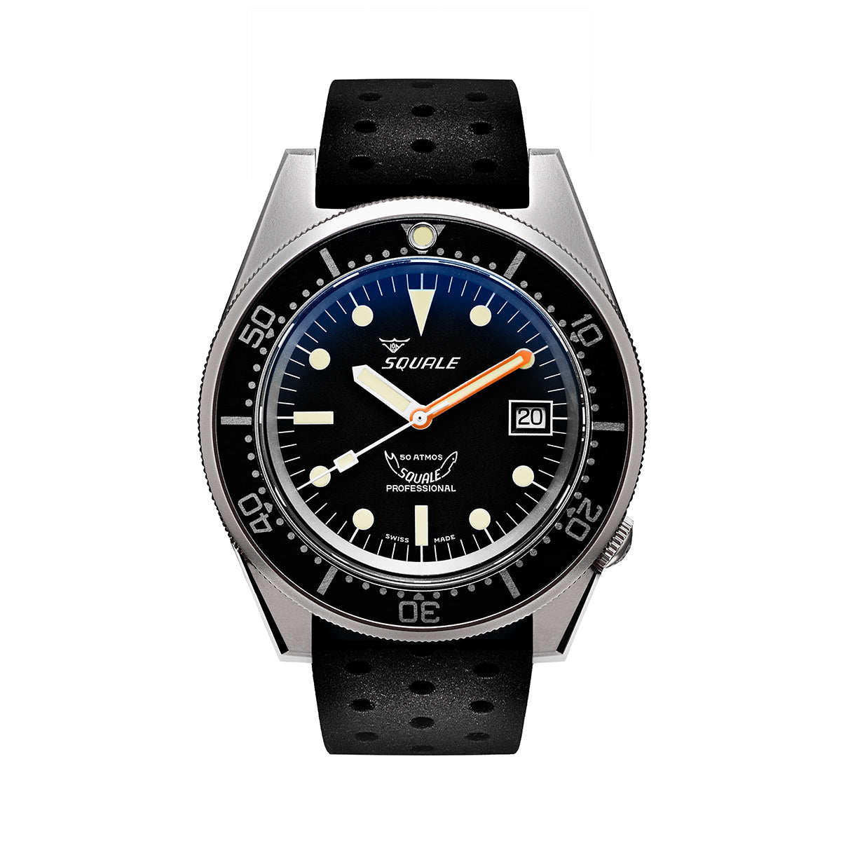 Squale 1521 Black Blasted Rubber Strap Watch- 1521BKBL.NMT