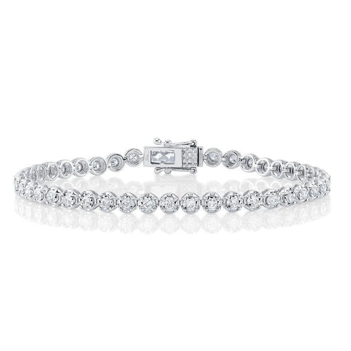 14K White Gold 1.10ctw Diamond Bezel Tennis Bracelet- MFJ110WG