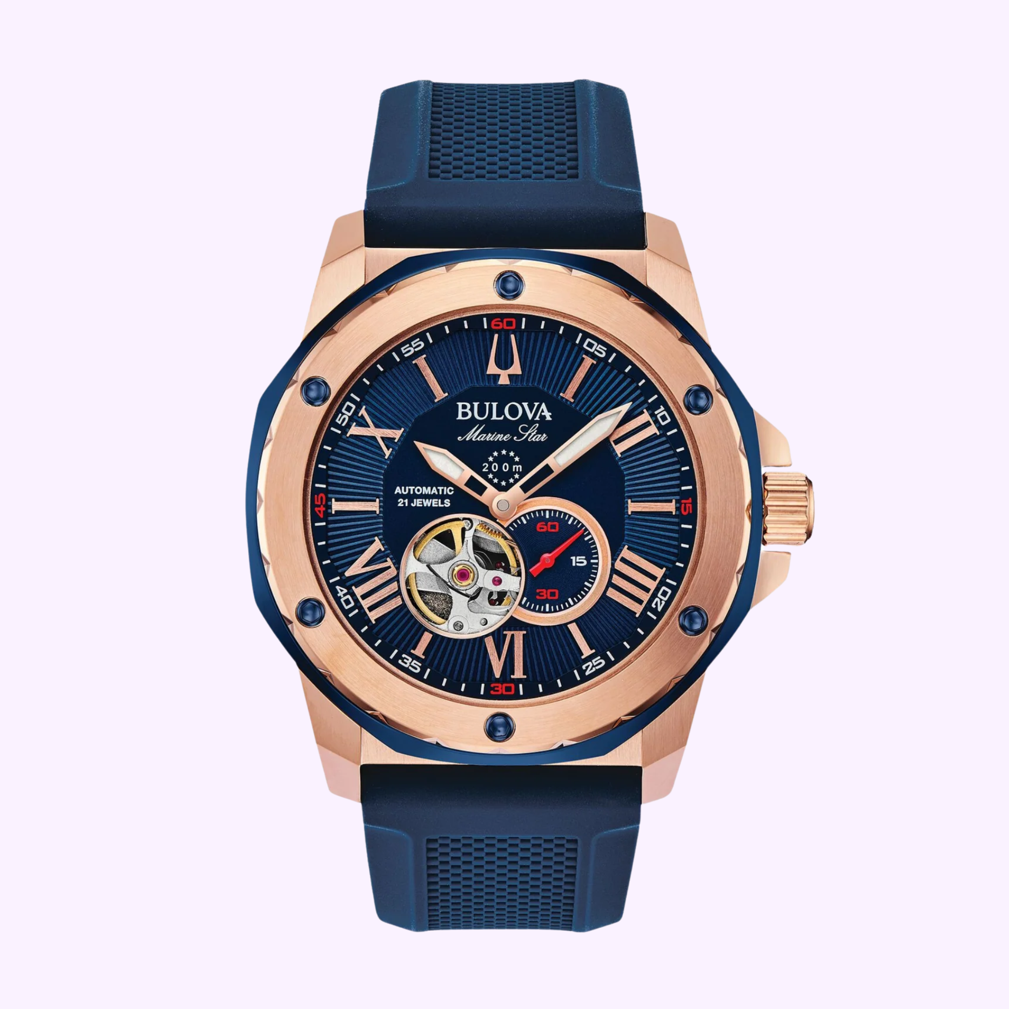 Bulova 98A227 Marine Star Automatic Blue Silicone Strap Men Watches