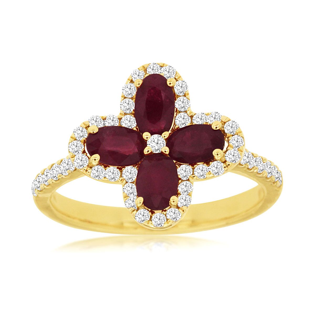 14k Yellow Gold Clover Ruby and Diamond Ring