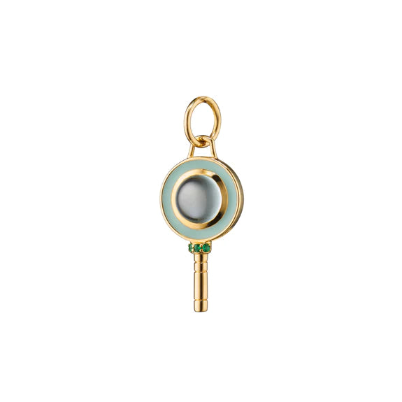 Mini Round Key with Prasiolite, Emerald & Green Enamel