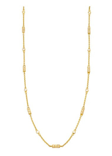 18K YELLOW GOLD BARREL WHITE DIAMOND CHAIN