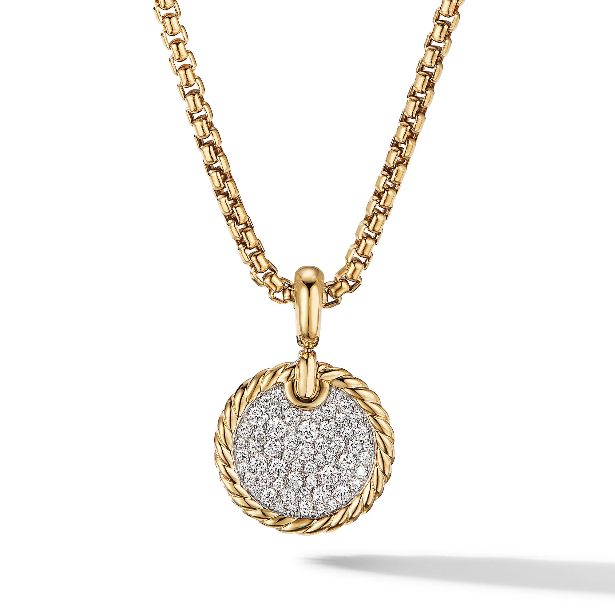 David Yurman DY Elements Disc Pendant in 18K Yellow Gold with Pave Diamonds- D17095D88ADI