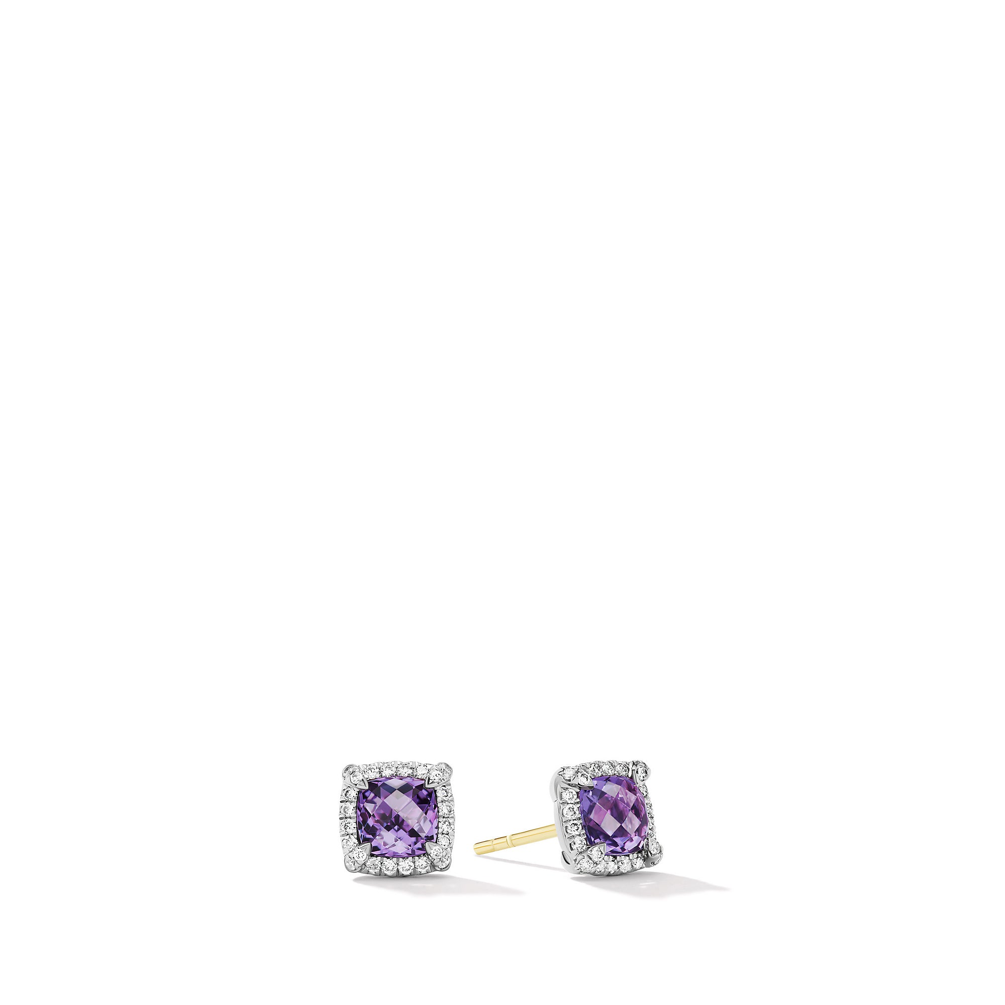 David Yurman Petite Chatelaine Pave Bezel Stud Earrings with Amethyst and Diamonds- E14986DSSAAMDI