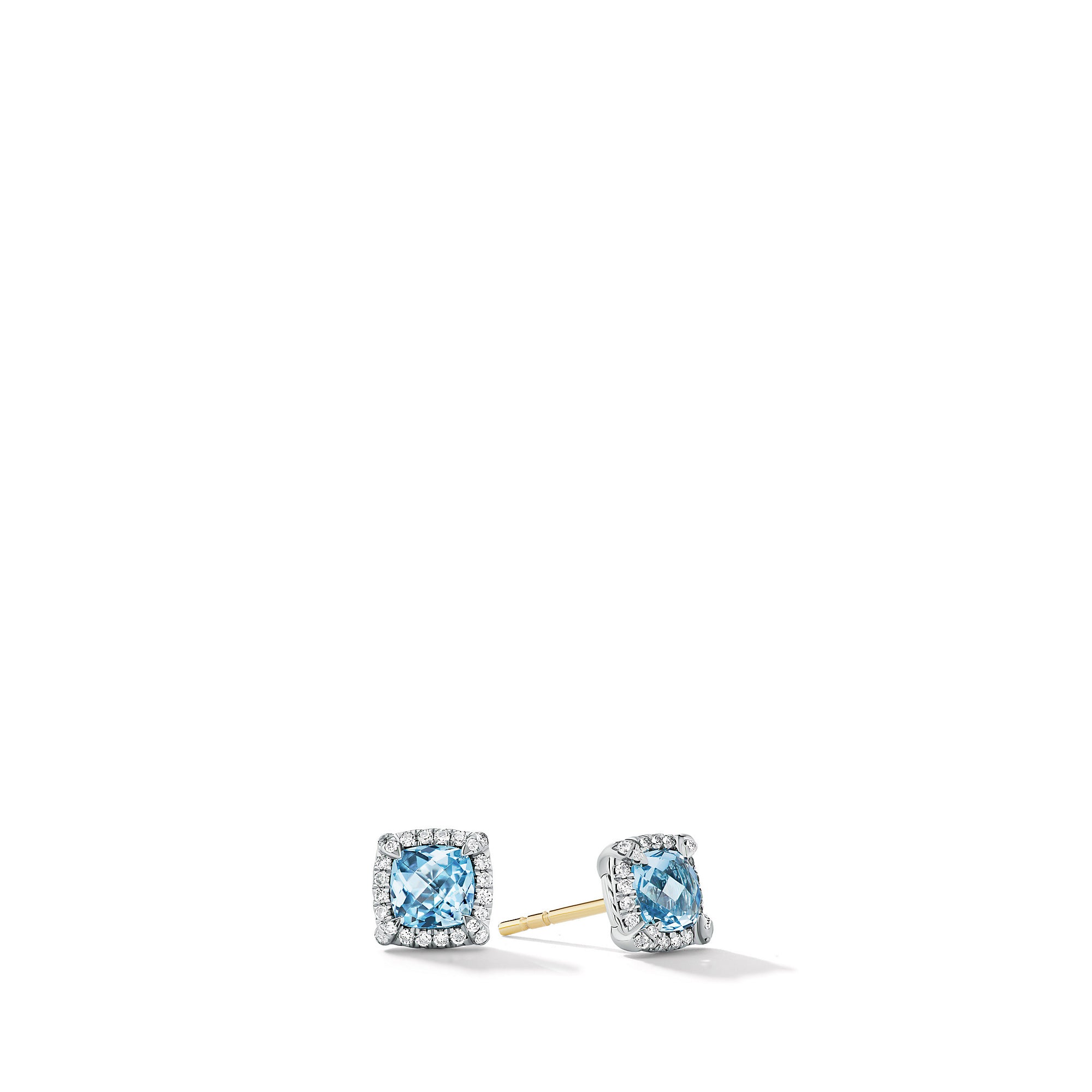 David Yurman Petite Chatelaine Pave Bezel Stud Earrings with Blue Topaz and Diamonds- E14986DSSABTDI