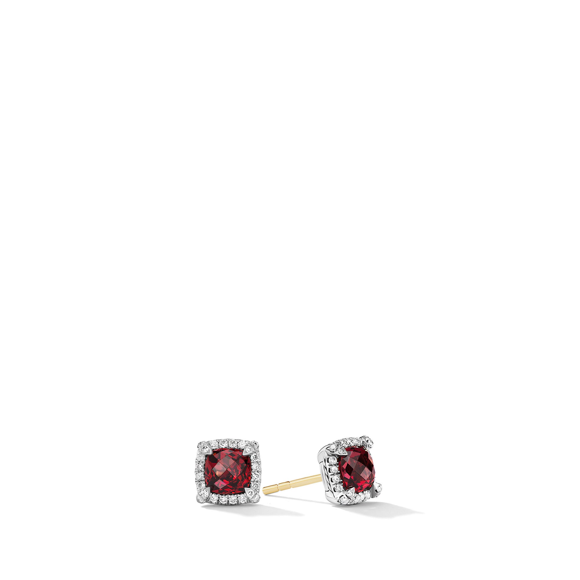 David Yurman Petite Chatelaine Pave Bezel Stud Earrings with Rhodolite Garnet and Diamonds- E14986DSSARGDI