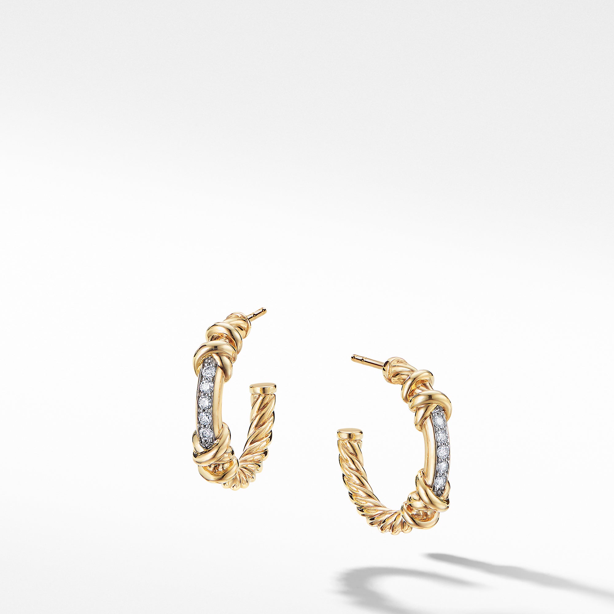David Yurman Petite Helena Hoop Earrings in 18k Yellow Gold and Diamonds- E16392D88ADI