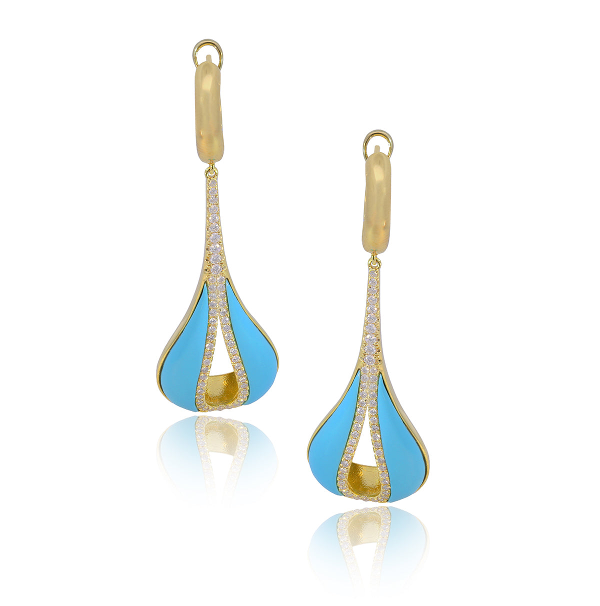 Turquoise & Diamond Tear Drop Earrings