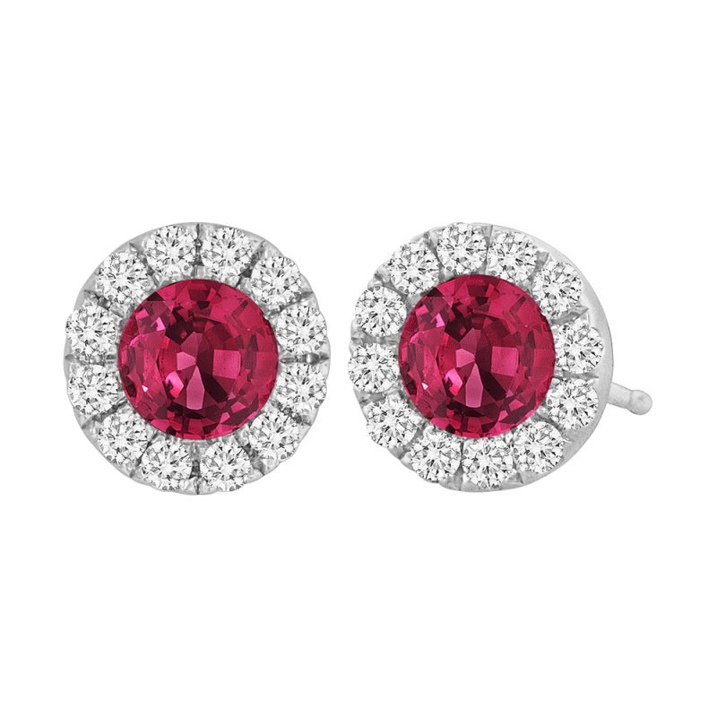 0.15CT DIAMOND 0.40CT RUBY STUD EARRING