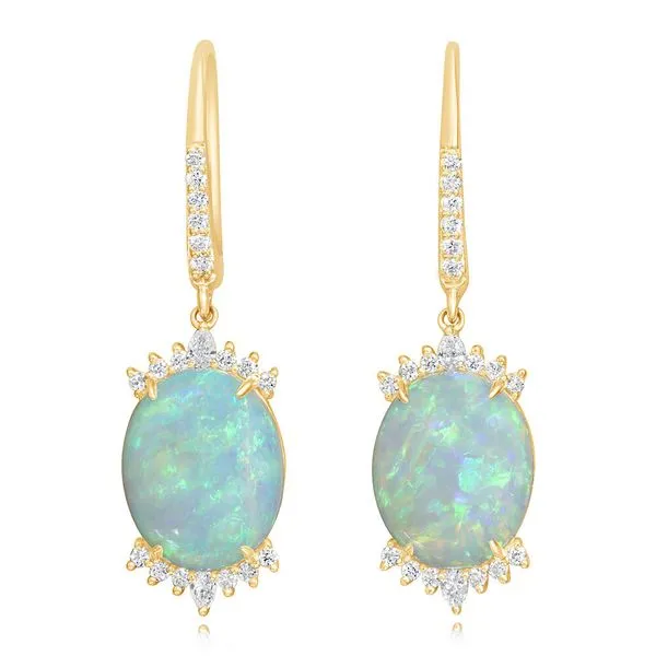 Yellow Gold Natural Light Opal Earrings