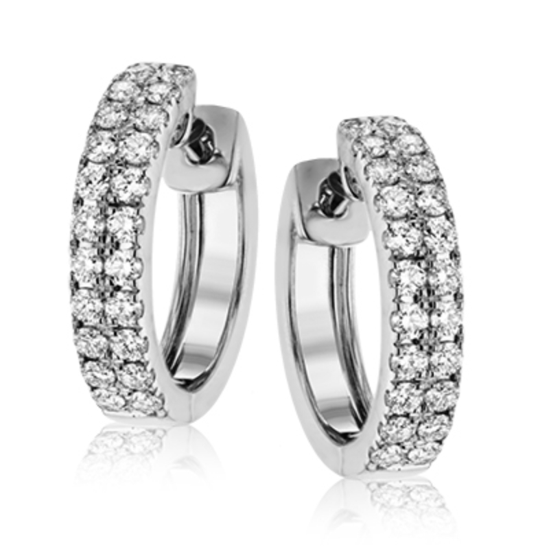 Lady's White 18 Karat Small Hoop Earrings With 44=0.54tw Round Vs F/g Diamonds Model #er369