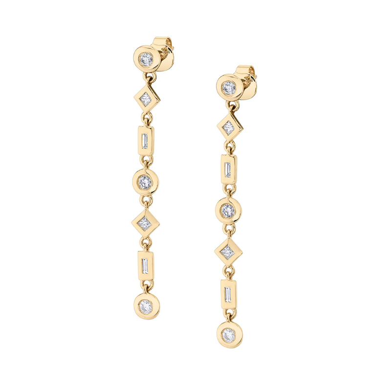 Mixed Shape Bezel Tennis Earrings