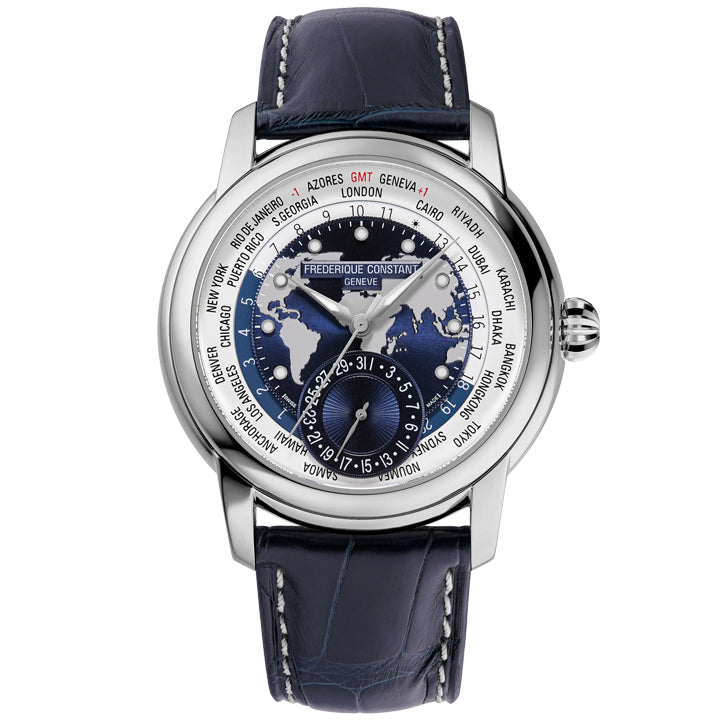 Frederique Constant Classic Worldtimer Manufacture Automatic Watch on Leather Strap - FC-718NWWM4H6