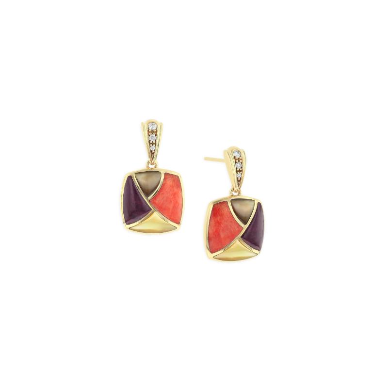 GECF472MMS Yellow Gold Diamond, Multi Colored Mother of Pearl, and Spiny Oyster Earrings