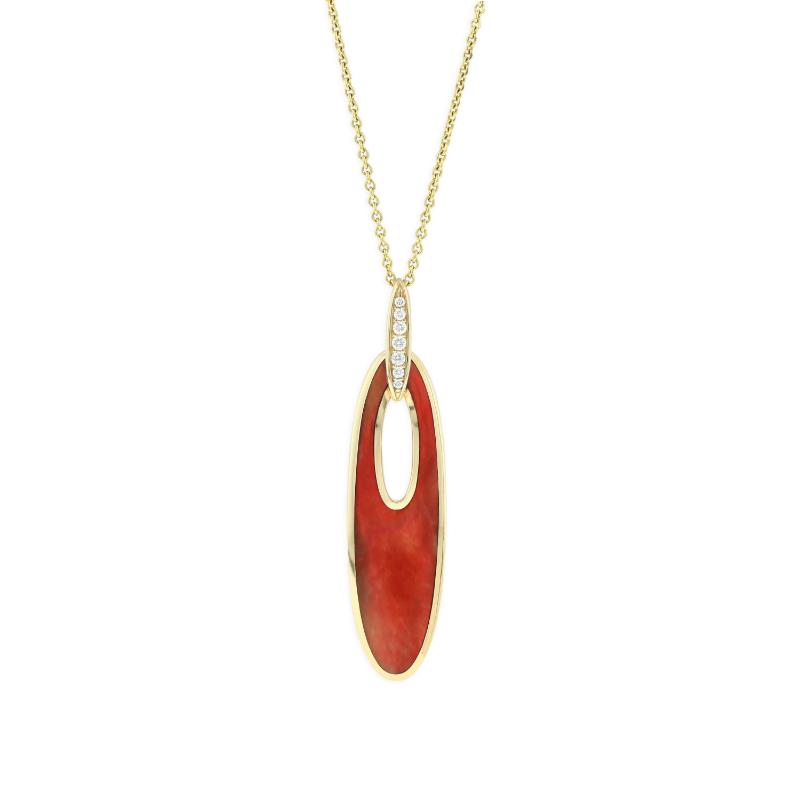 GPIF019SR-CH Yellow Gold Diamond and Red Spiny Oyster Necklace