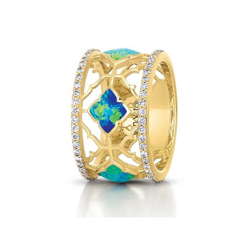 GRIF866XX Opal, Diamond and Yellow Gold Statement Ring