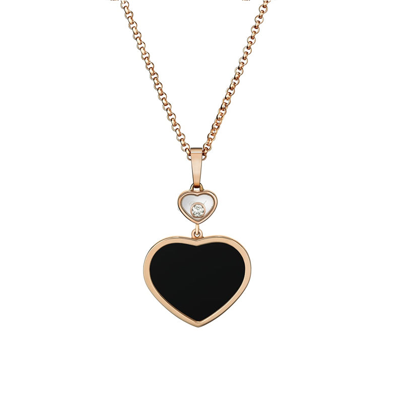 Chopard 18k Rose Gold Happy Hearts Black Onyx Necklace- 797482-5201
