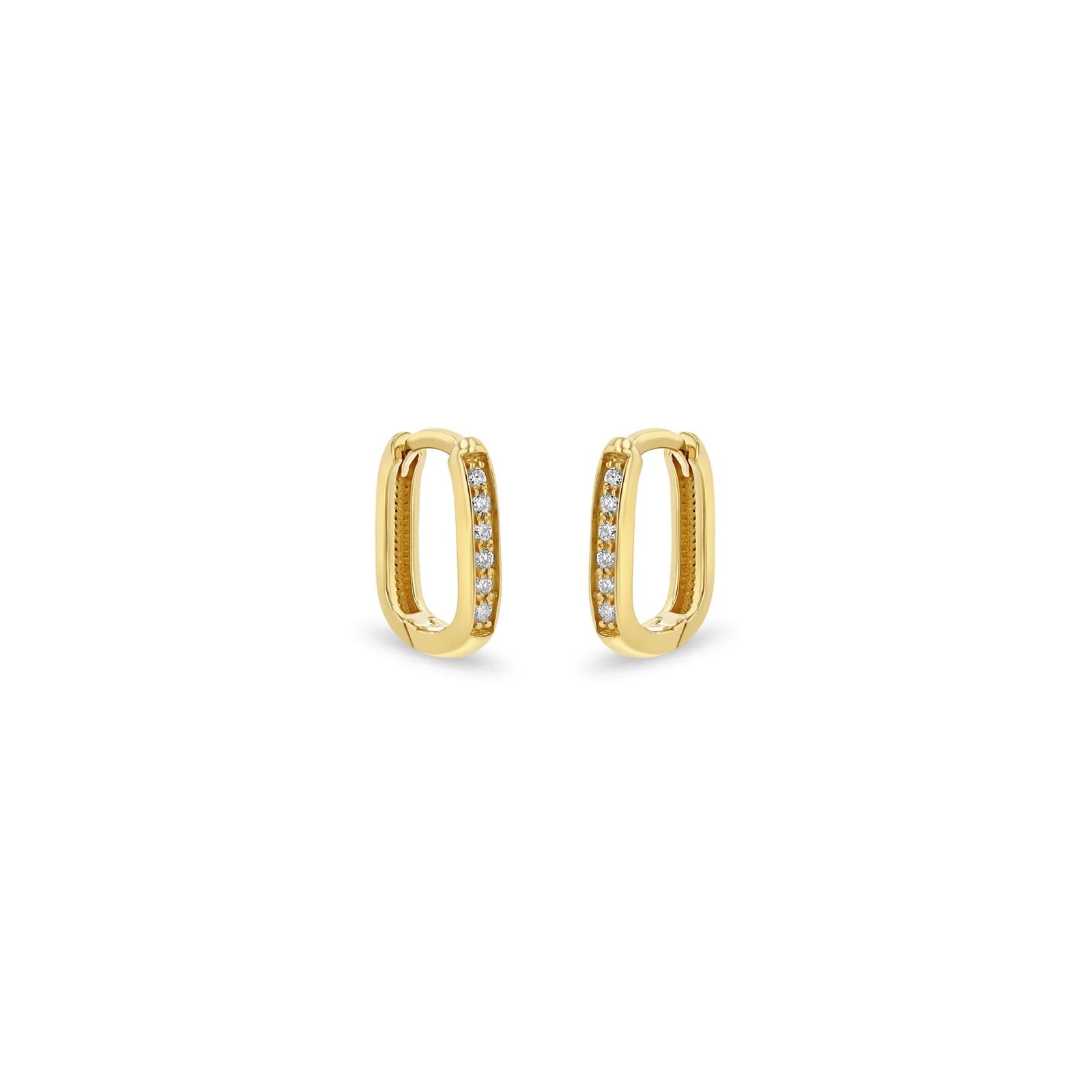 14k Pavé Diamond Thick Small Oval Hinge Huggie Hoops