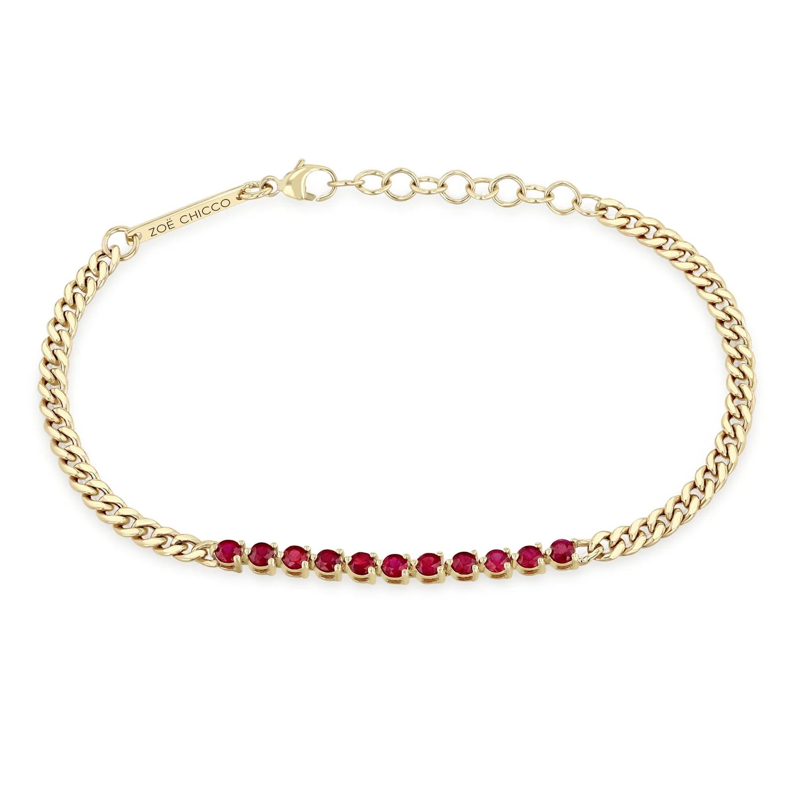 14k Ruby Tennis Segment Small Curb Chain Bracelet