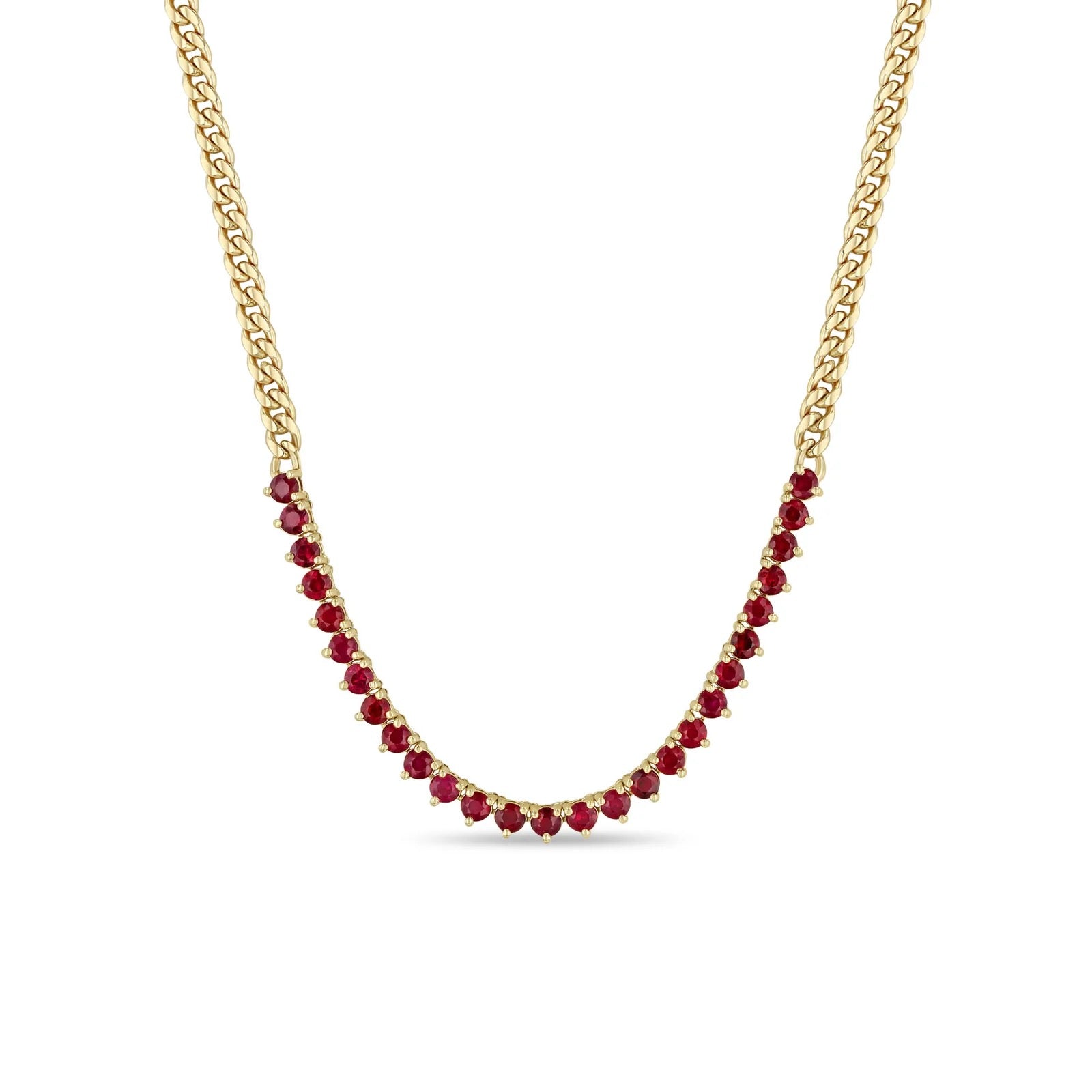 14k Ruby Tennis Segment Small Curb Chain Necklace