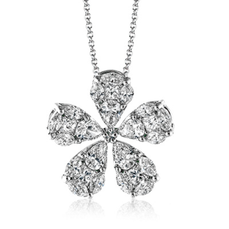 Simon G. LP4276 Diamond Flower Pendant in 18K White and Yellow Gold