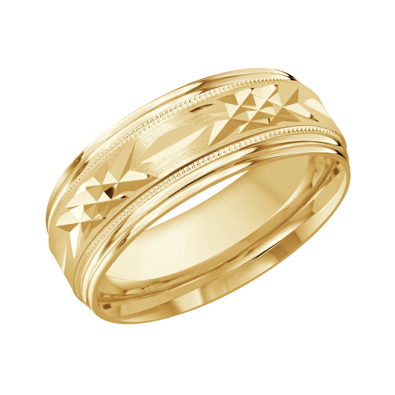 Malo 8mm 18k Yellow Gold Carved Band