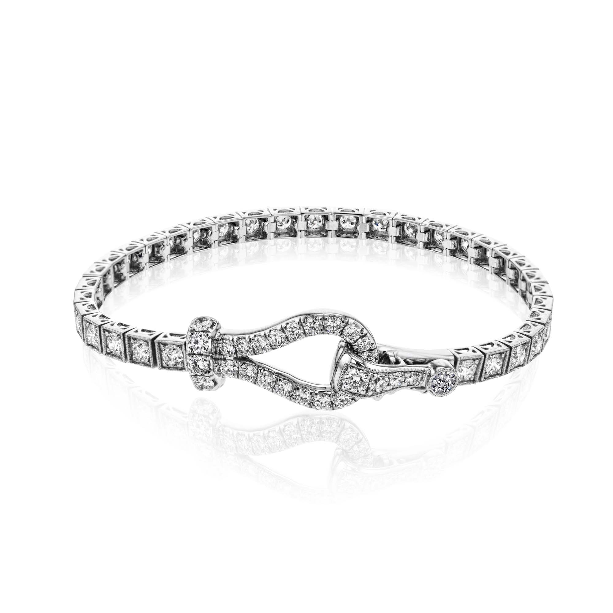 18kt White Gold Diamond 7in Bracelet with 76 Round Diamonds 2.00ctw