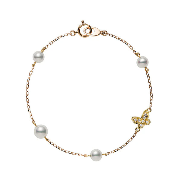 Mikimoto Akoya Cultured Pearl Bracelet with Diamond Butterfly Charm