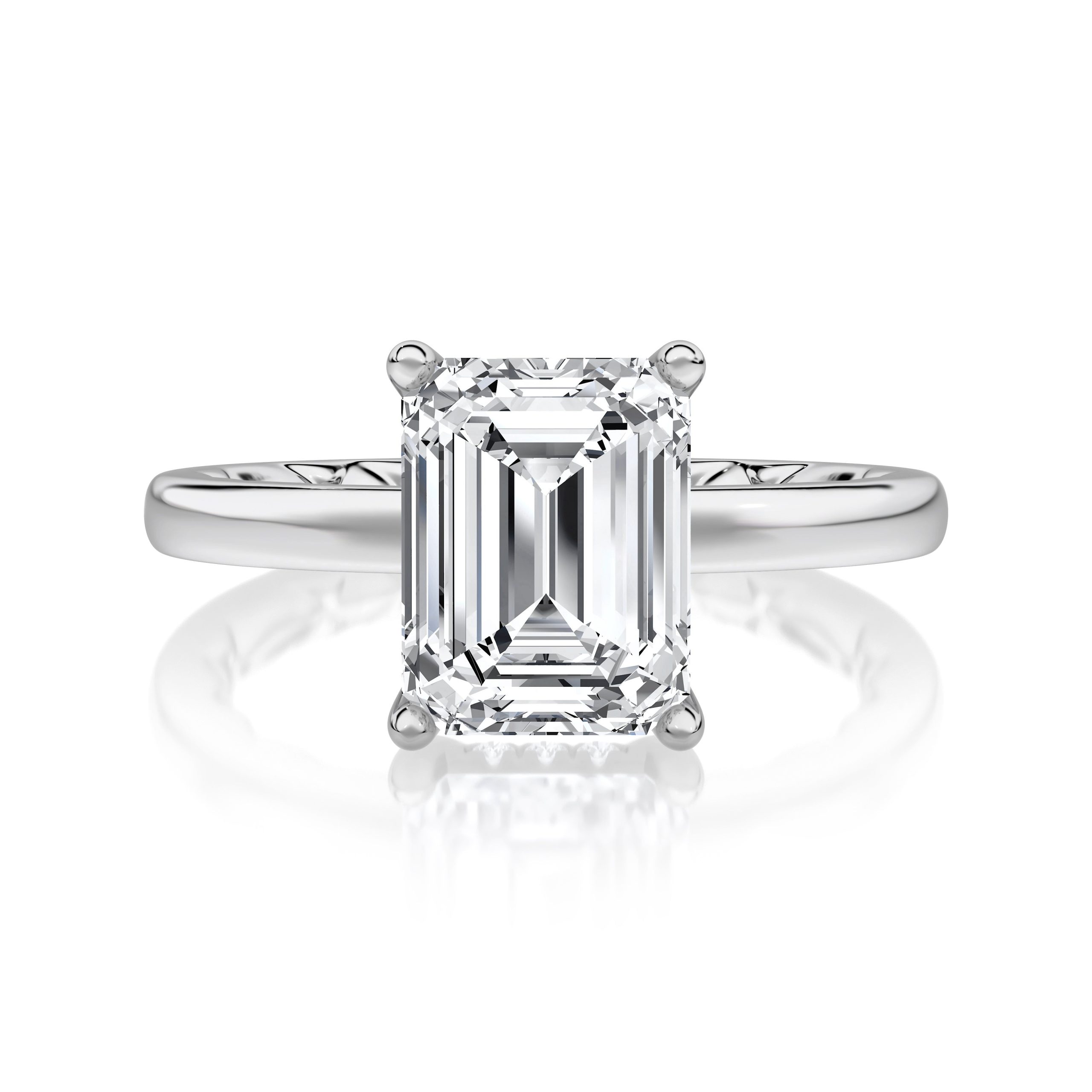 Classic Four Prongs Solitaire Emerald Center Diamond Engagement Ring