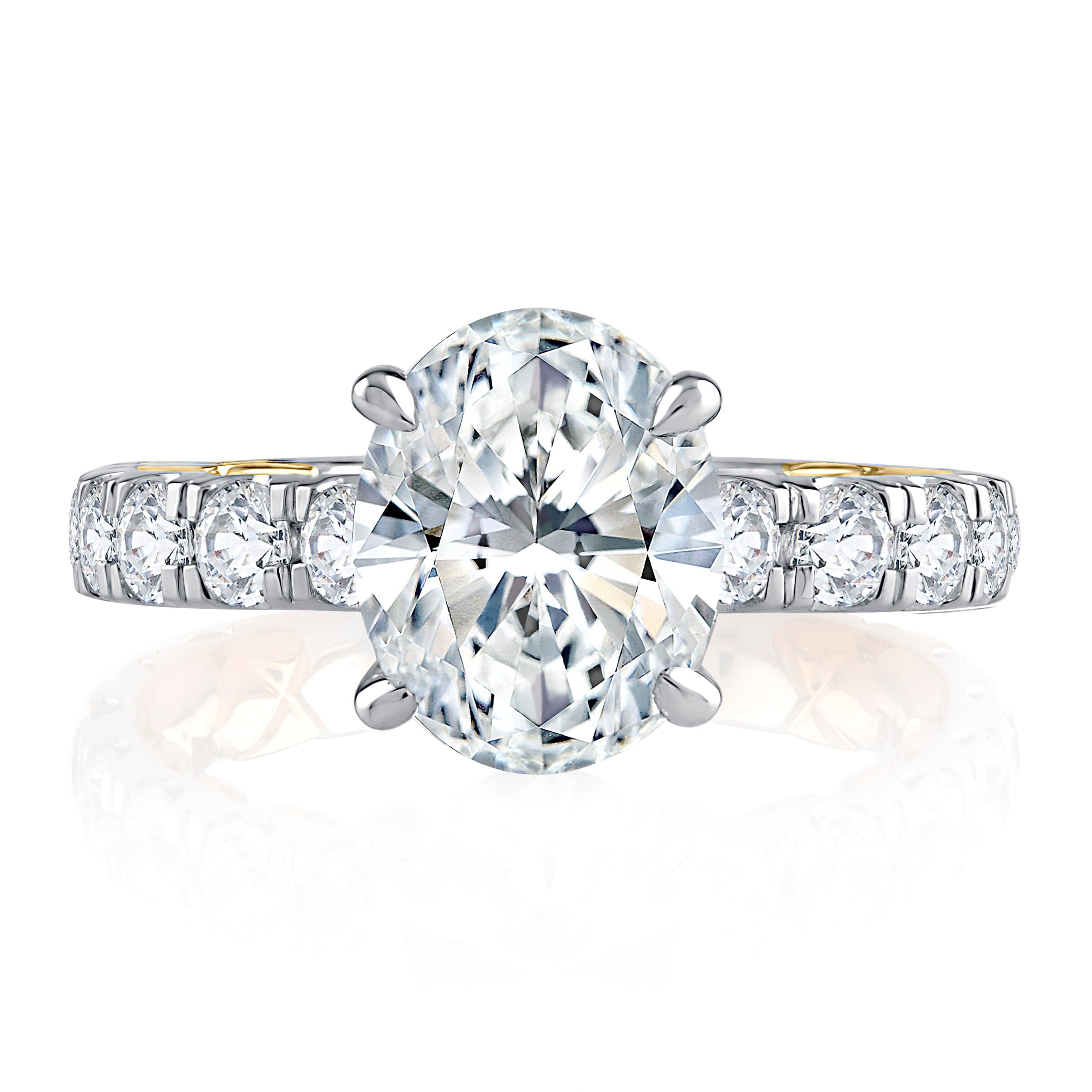 Modern Two Tone Oval Cut Diamond Engagement Ring
