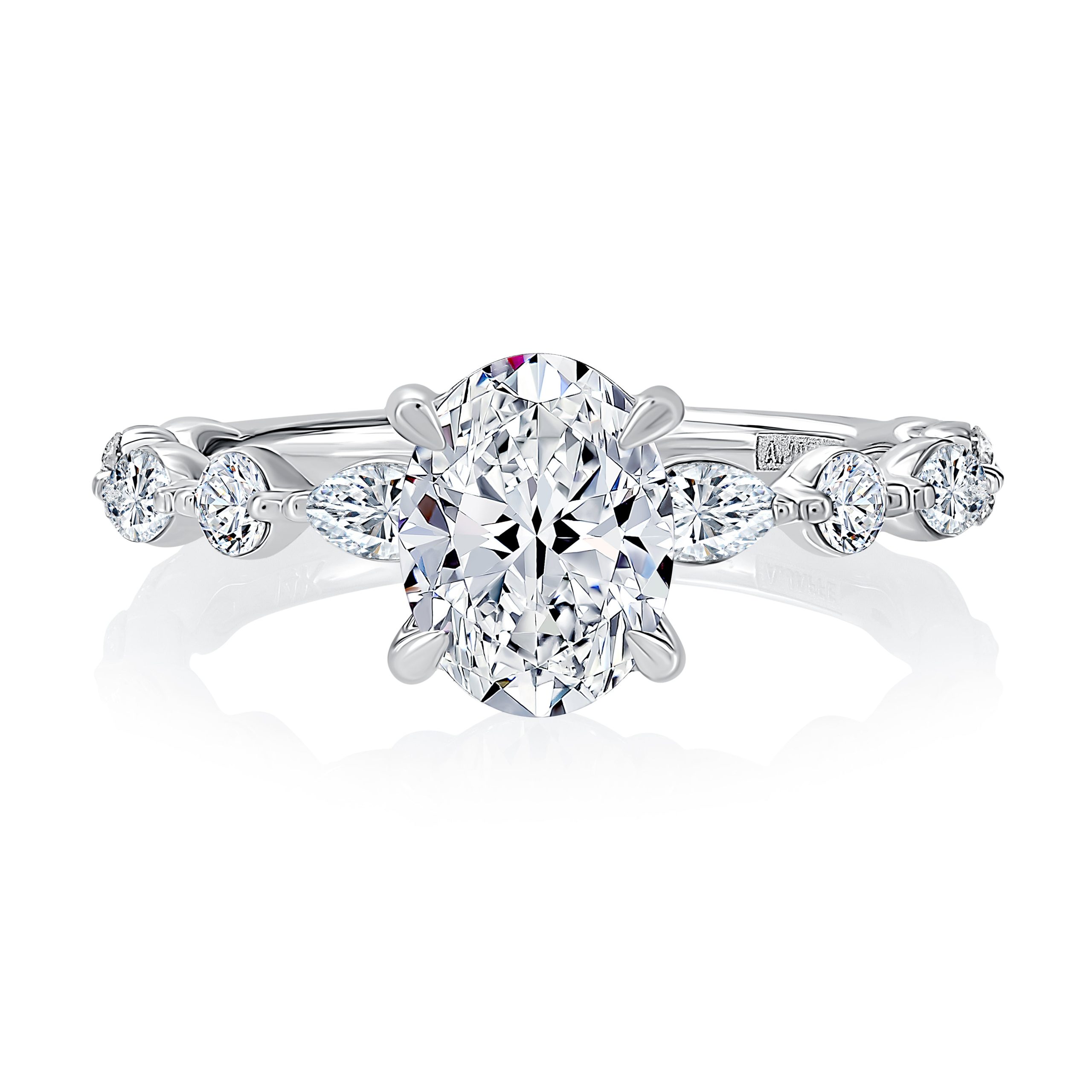 Floating Alternating Round and Marquise Diamond Engagement Ring