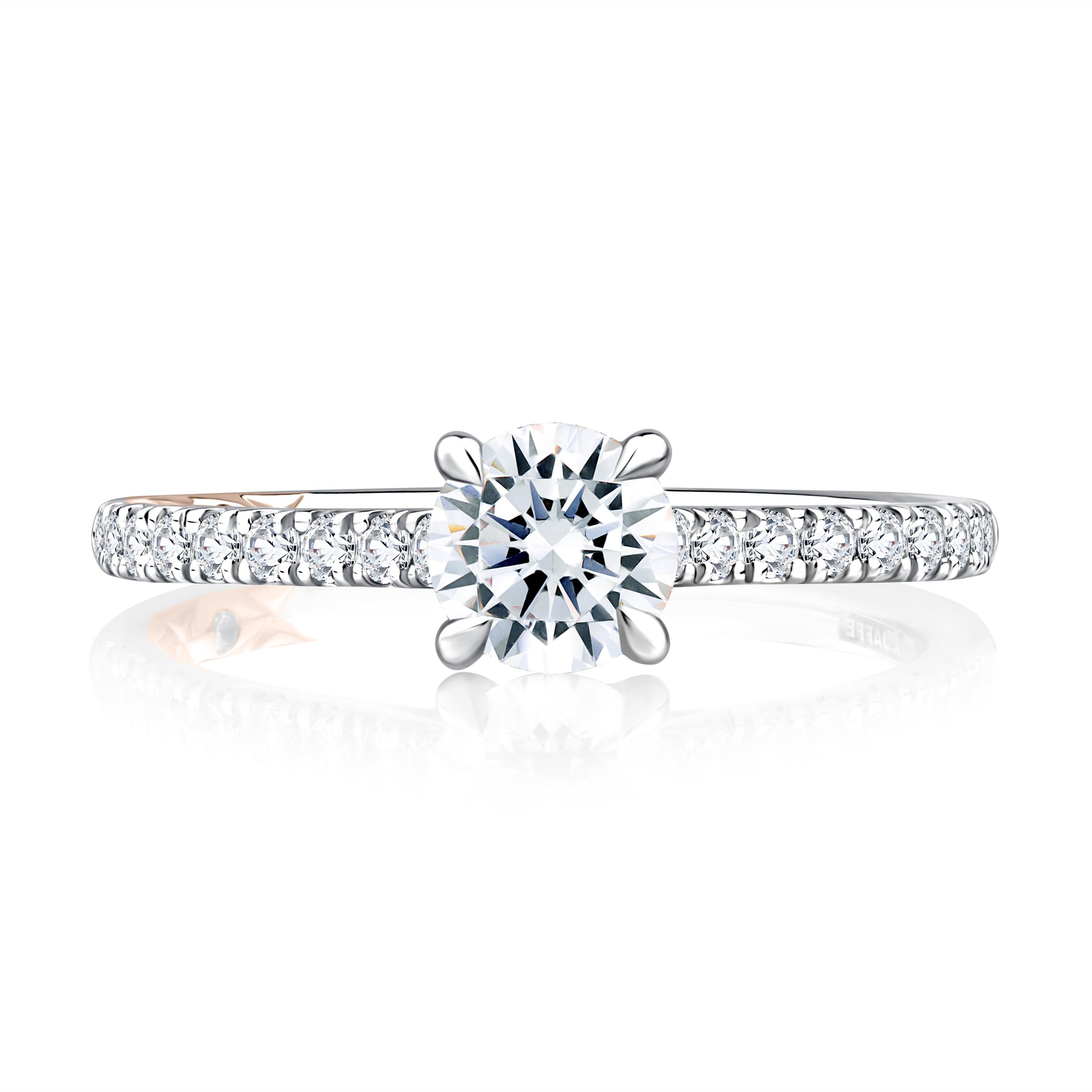 Round Cut Diamond Engagement Ring with True Pavé Diamond Band
