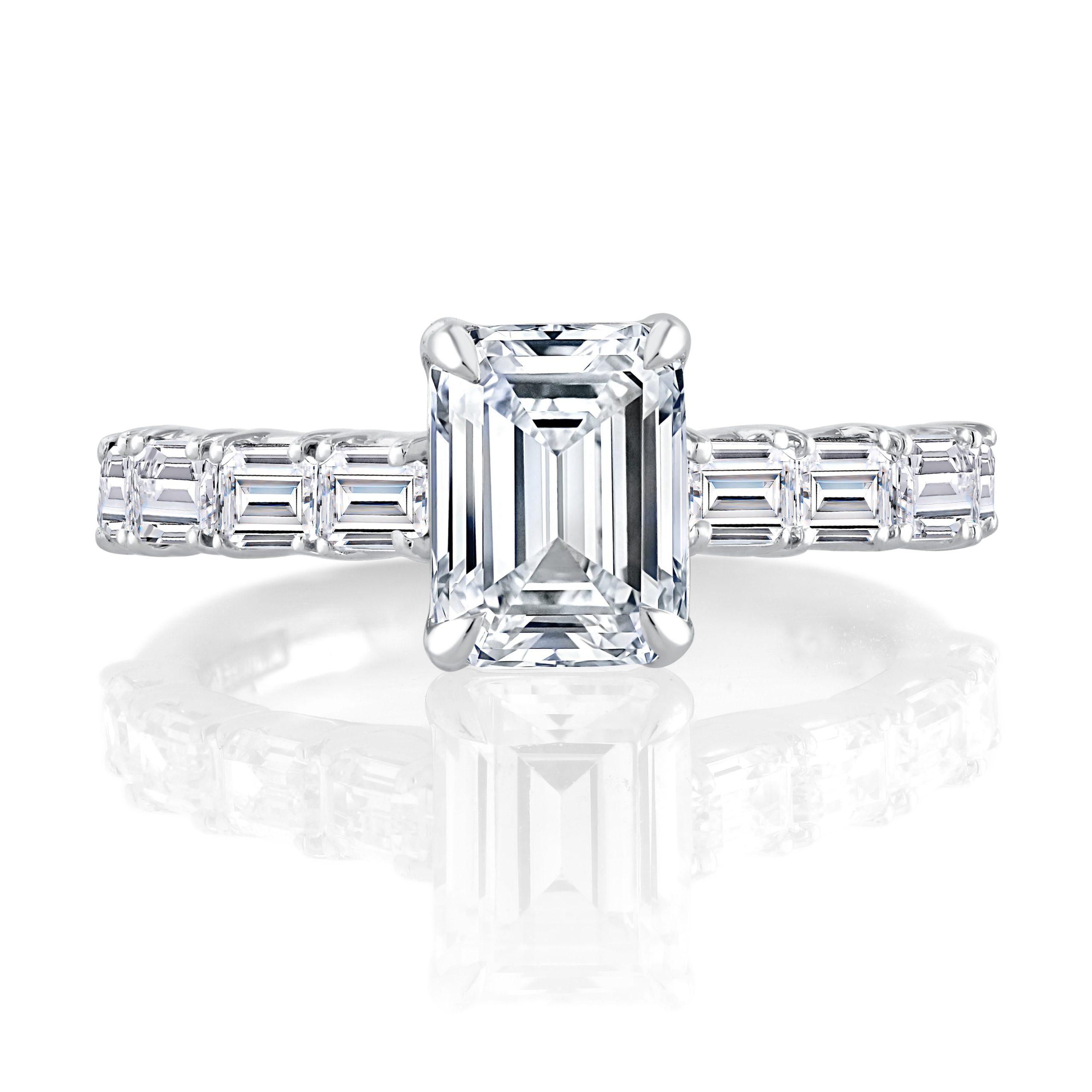 Emerald Cut Diamond Engagement Ring with Emerald Diamond Accents Band