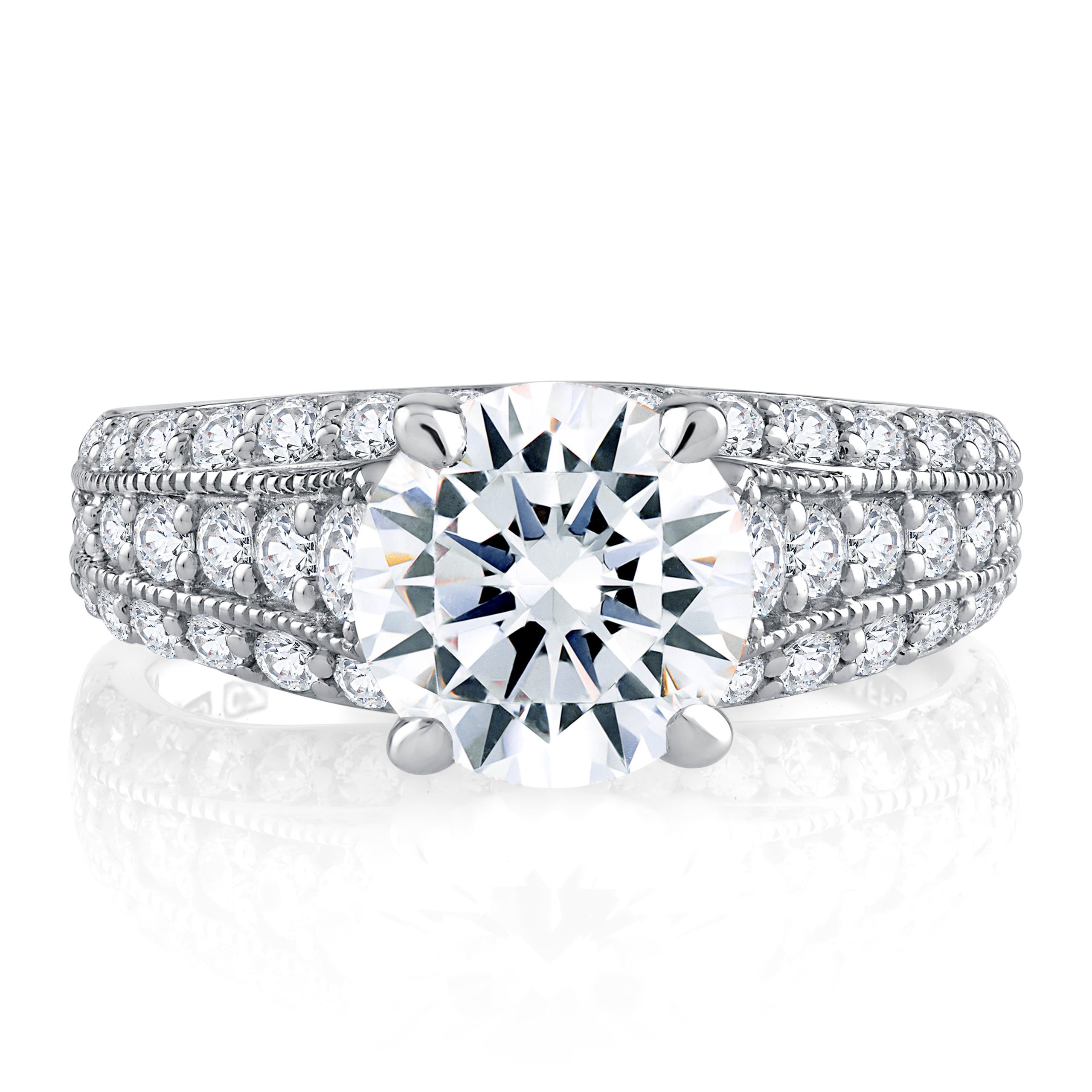 Modern Triple Row Round Cut Diamond Engagement Ring