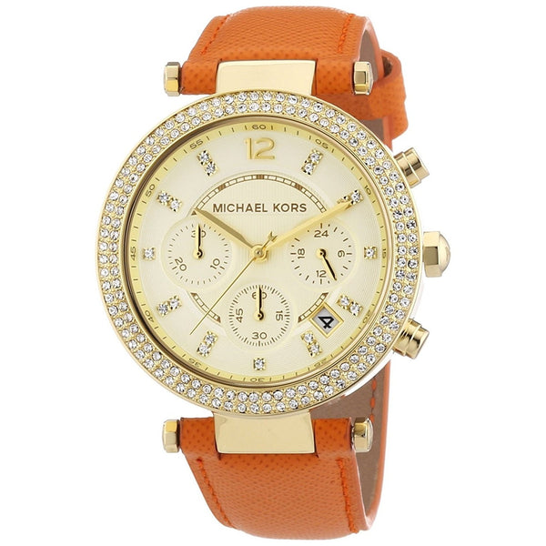 Michael Kors Women's MK2279 Parker Chronograph Crystal Orange Leather Watch