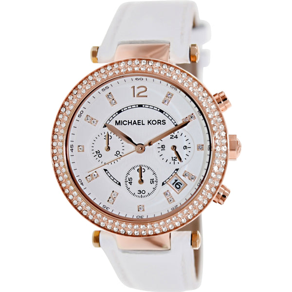 Michael Kors Women's MK2281 Parker Chronograph Crystal White Leather Watch