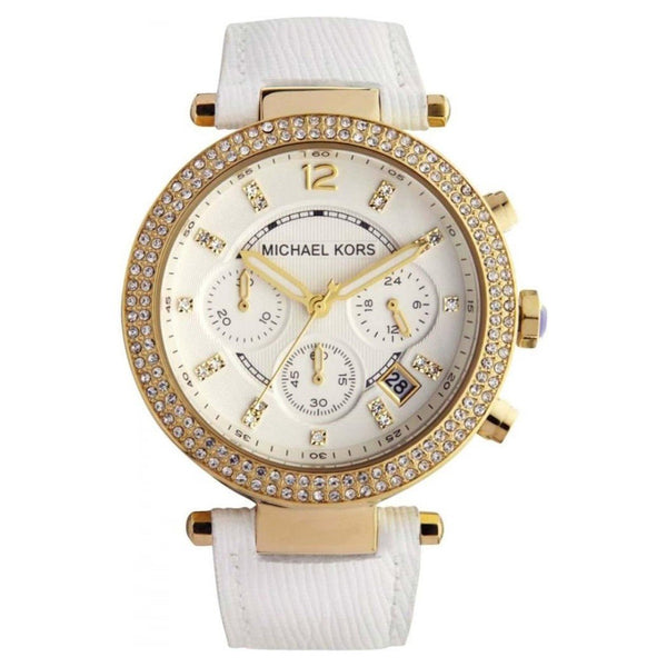 Michael Kors Women's MK2290 Parker Chronograph Crystal White Leather Watch