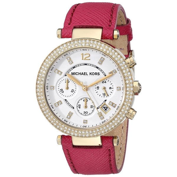 Michael Kors Women's MK2297 Parker Chronograph Crystal Pink Leather Watch