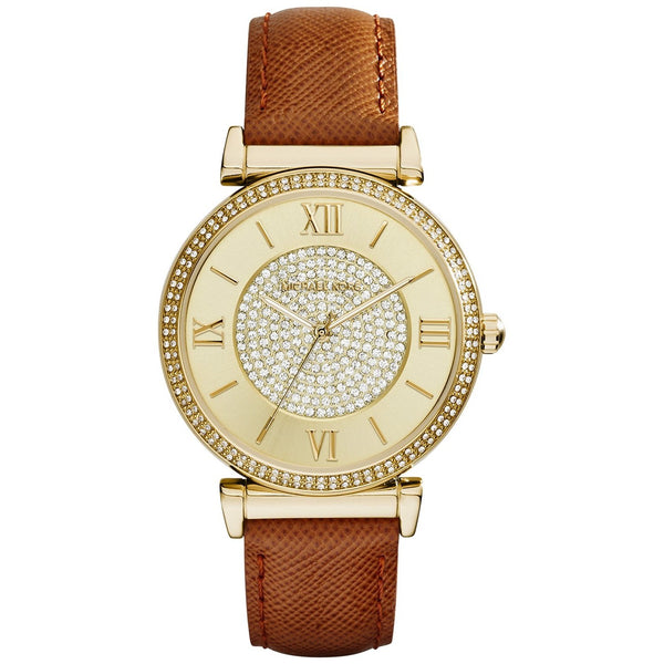 Michael Kors Women's MK2375 Catlin Crystal Brown Leather Watch