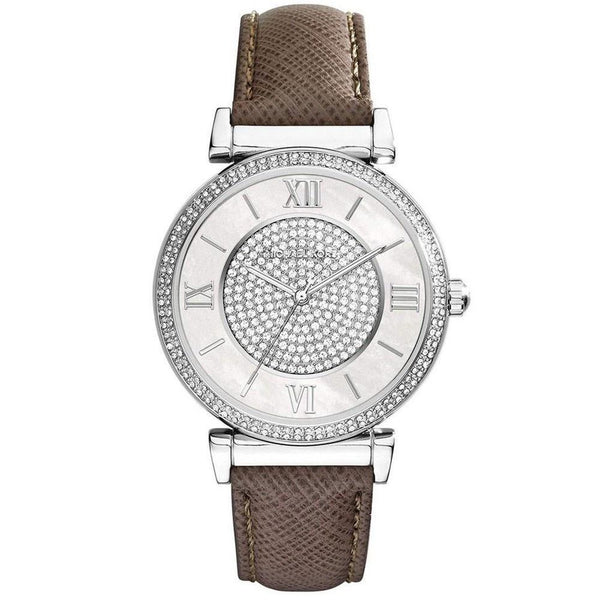 Michael Kors Women's MK2377 Caitlin Crystal Brown Leather Watch