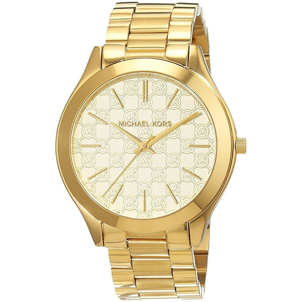 Michael Kors Women's MK3335 Slim Runway MK Logo Gold-Tone Stainless Steel Watch