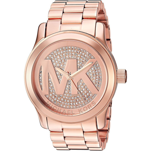 Michael Kors Women's MK5661 Runway MK Logo Crystal Rose-Tone Stainless Steel Watch