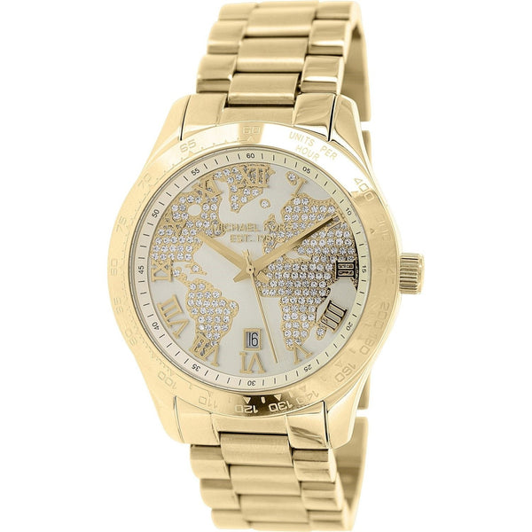 Michael Kors Women's MK5959 Layton Crystal Map Gold-Tone Stainless Steel Watch