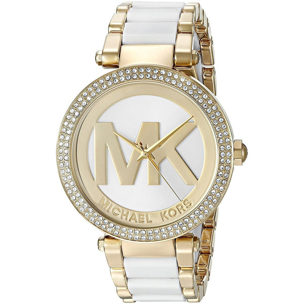 Michael Kors Women's MK6313 Parker MK Logo Crystal Two-Tone Stainless Steel Watch
