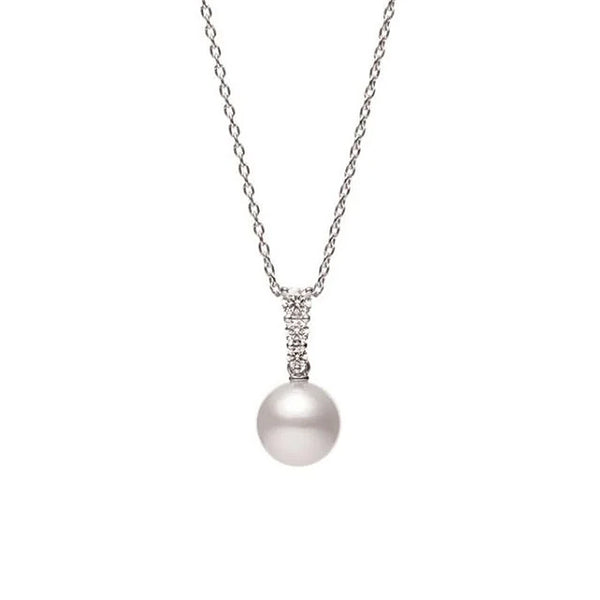 Mikimoto Akoya Cultured Pearl Diamond Pendant and Chain