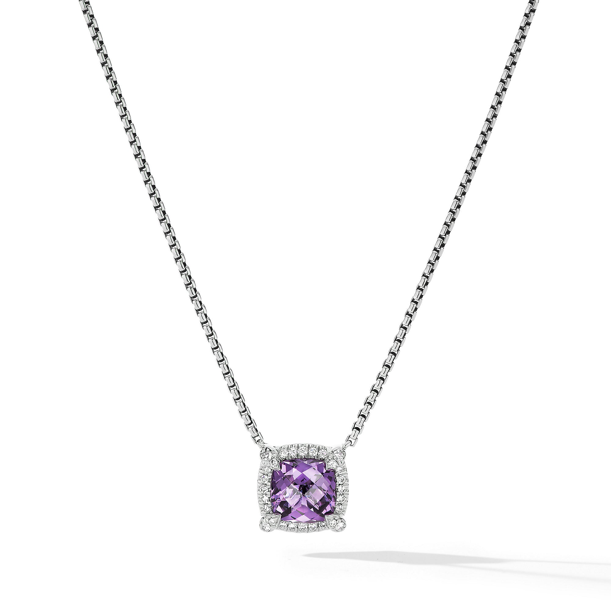 David Yurman Petite Chatelaine Pave Bezel Pendant Necklace with Amethyst and Diamonds- N14202DSSAAMDI18