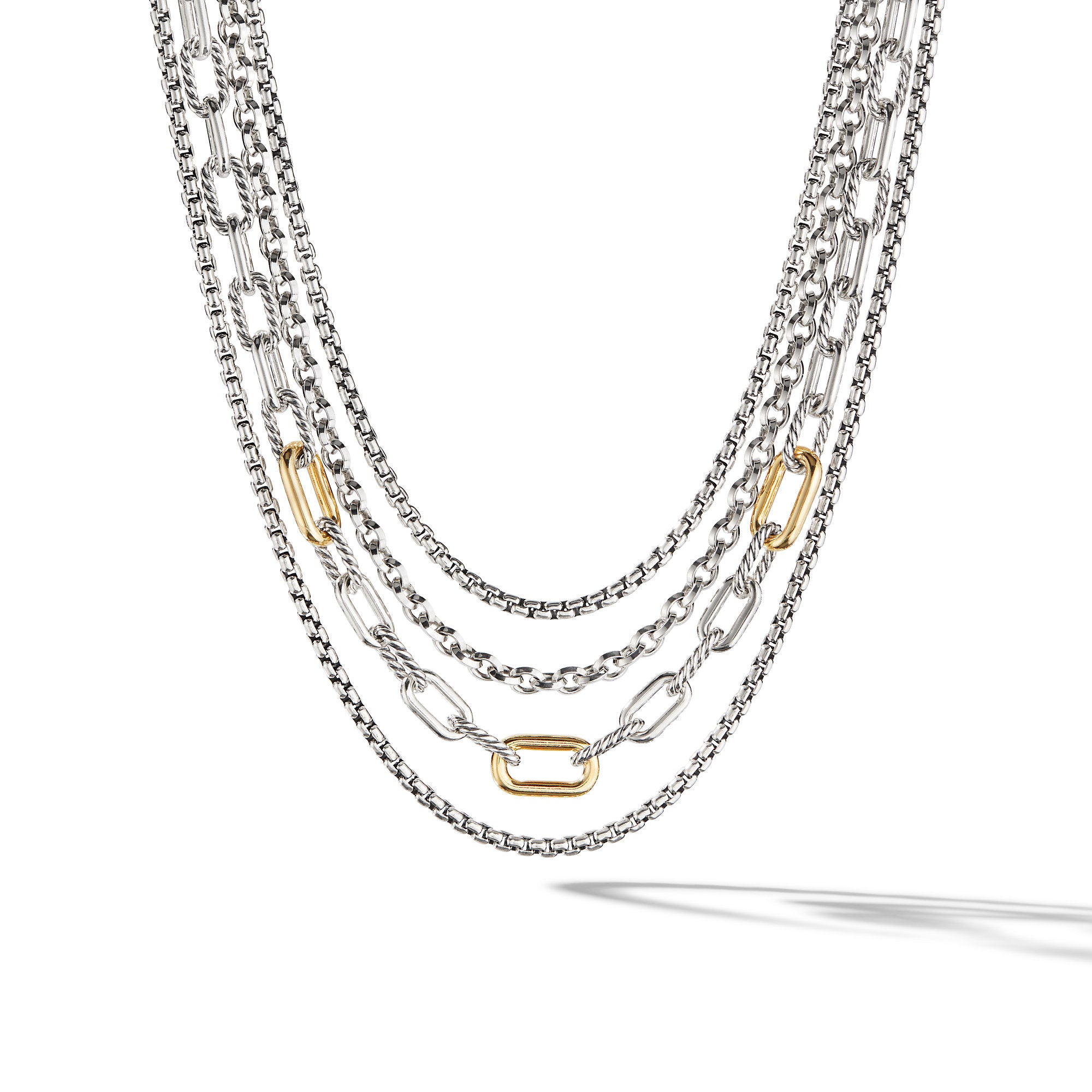 David Yurman Four Row Mixed Chain Bib Necklace with 18k Yellow Gold- N14562 S8175